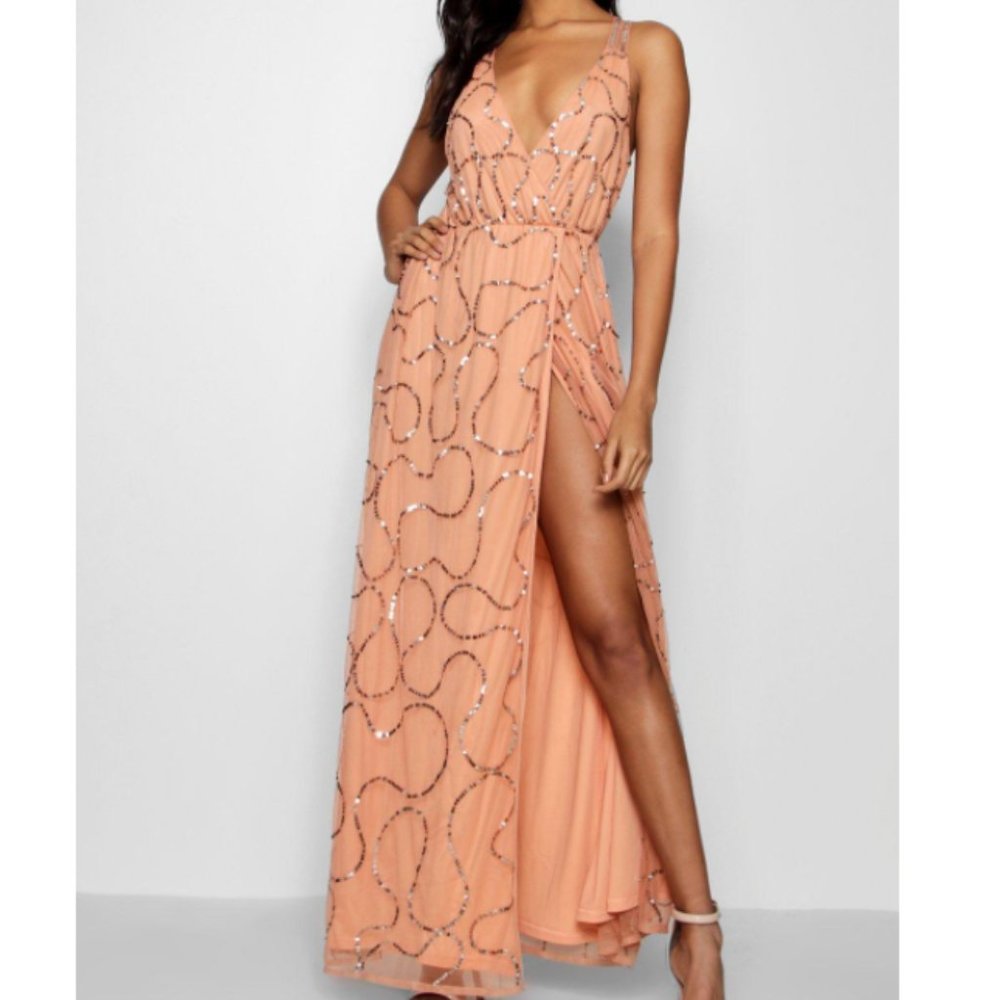 Plunge Wrap Sequin Maxi Bridesmaid Dress